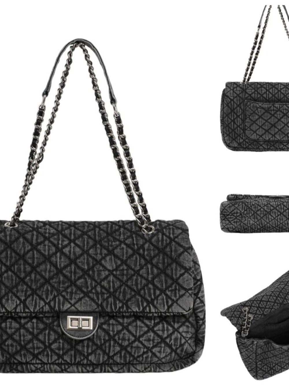 Quilted Denim Purse for Women, Large Capacity Vintage College Style Shoulder Bag